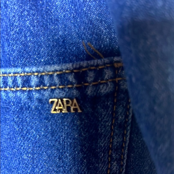 Zara Blue Paperbag Waist Cropped Baggy Leg Jeans Size 12 Casual Boho Denim Cute - Picture 8 of 13